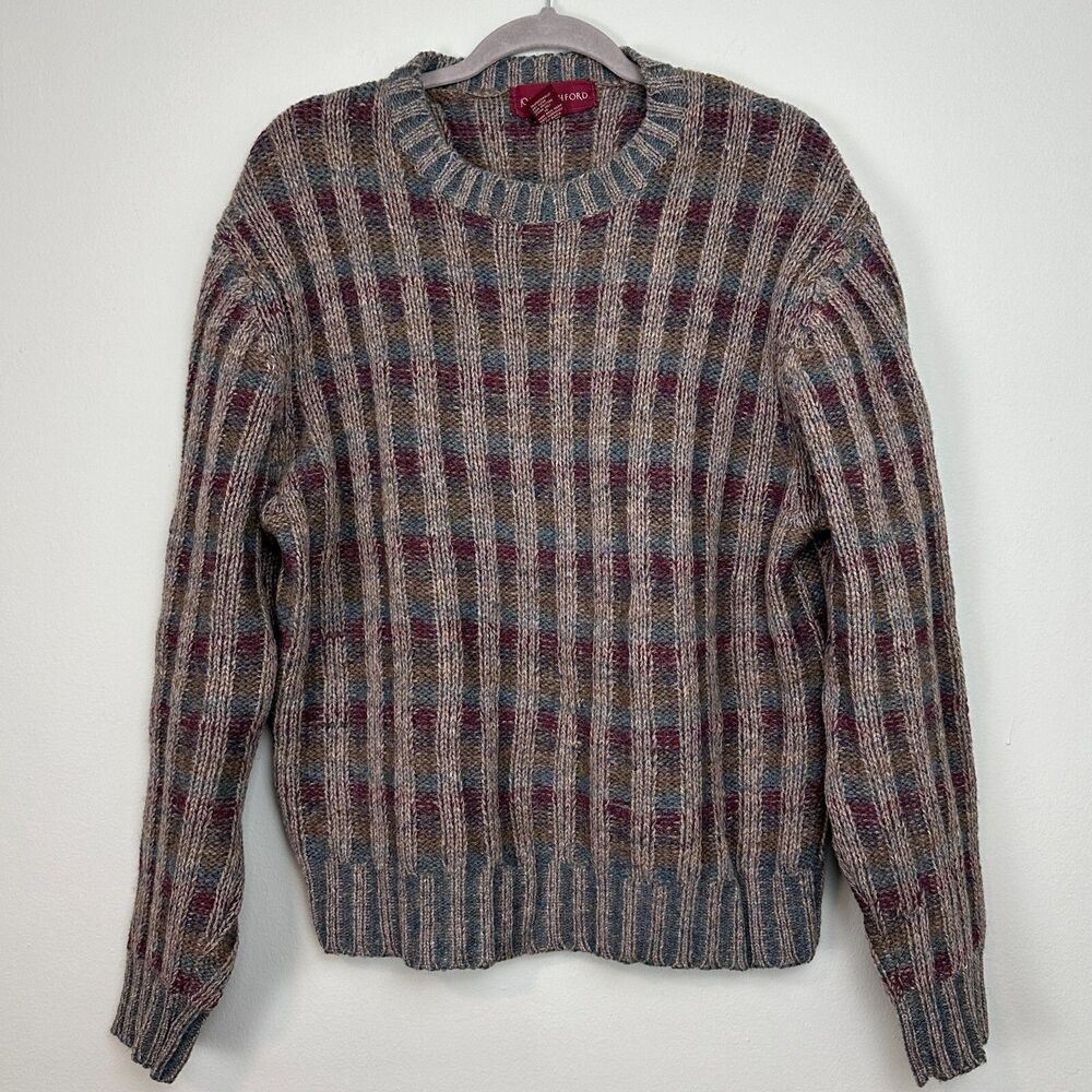 Vtg Shetland Wool Crewneck Sweater Mens L Rib Knit Grandpa Cosby Biggie 80s 90s